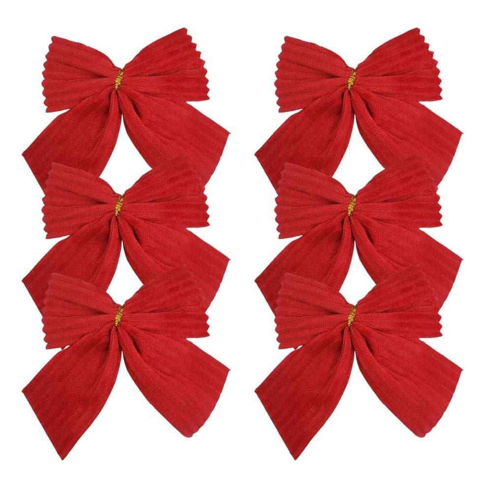 Kit 6 Laços Natalinos Vermelho Canelado Veludo Premium 10x10cm