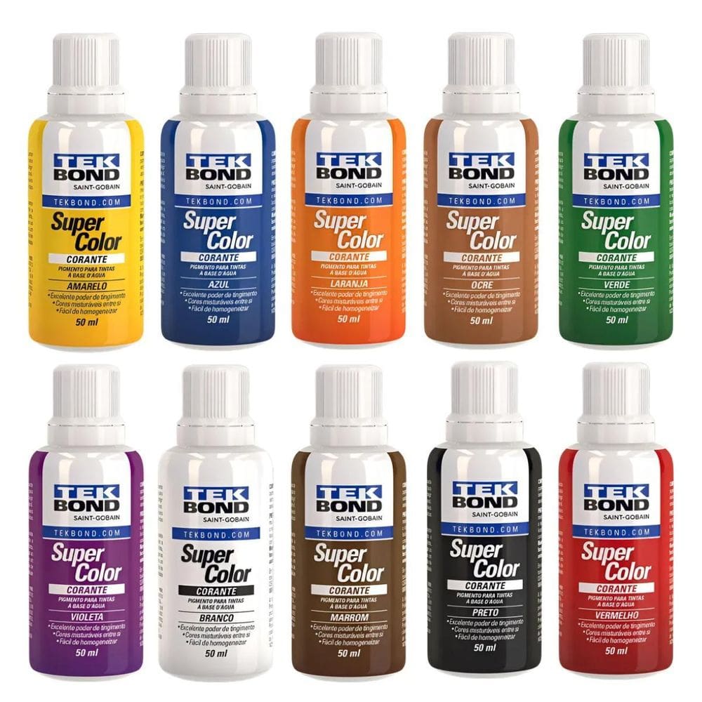 Kit Completo Pigmento Corante Tekbond 10 Cores 50Ml