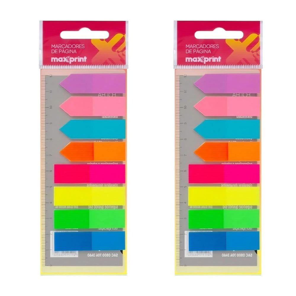 Kit 2 Marcadores Página Adesivos 45X12Mm Colorido Maxprint