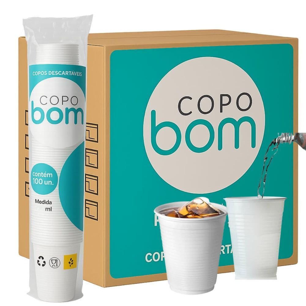Caixa 25 Copo Resistente 180Ml Branco Água Copobom 2.500 Un