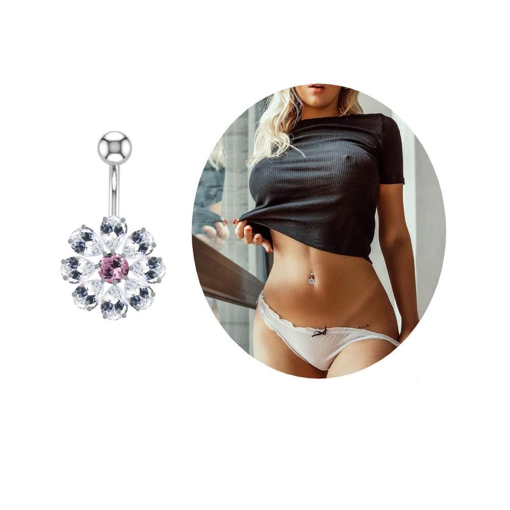 Piercing Umbigo Zirconia Flor Aço Cirúrgico Luxo
