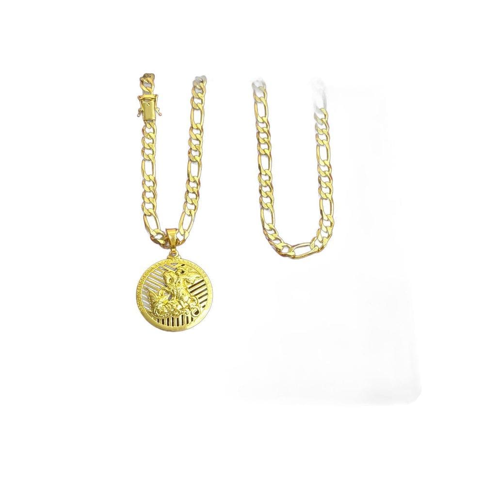 Cordão 3X1 8Mm + Pingente São Jorge - Banhado A Ouro 18K