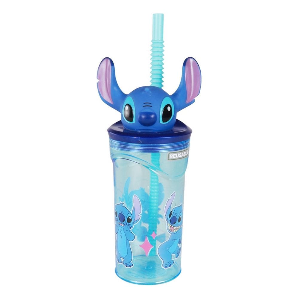 Copo Stitch Com Canudo 360ml Reutilizável Azul