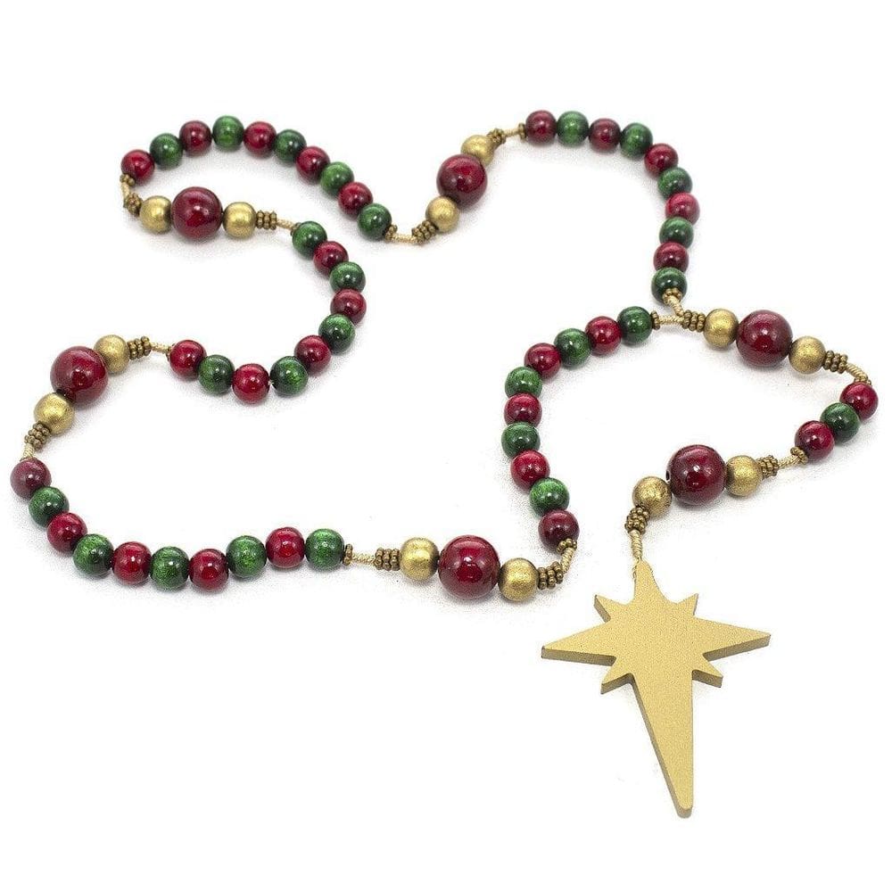 Terço Natalino Madeira Verde Vermelho 12Mm