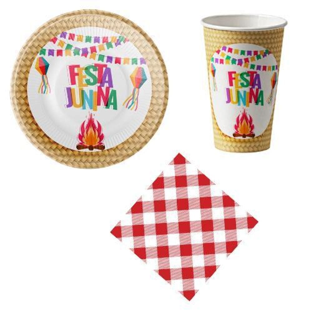 Kit 20 Convidados Pratos Copo Guardanapos Festa Junina Papel