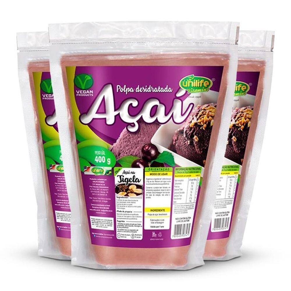 Kit 3 Polpa De Açaí Desidratada Em Pó 400G Unilife