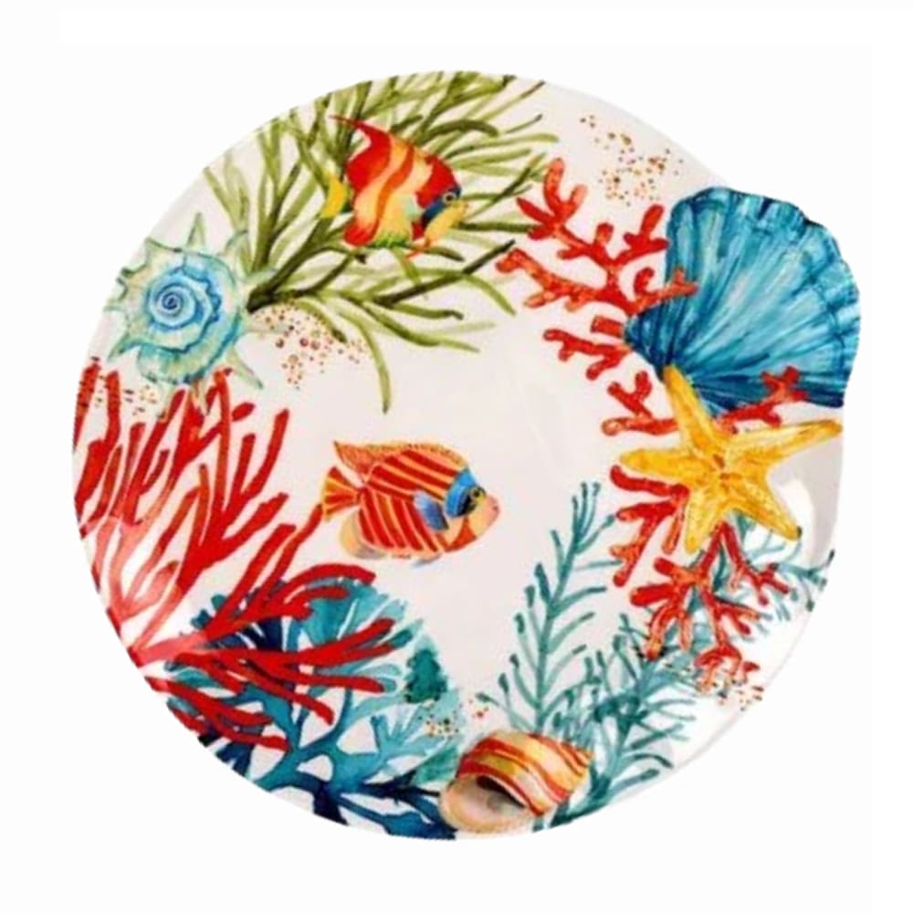 Prato Raso de Melamina Branco C/Estampa Marítima 29,5cm Entrecasa