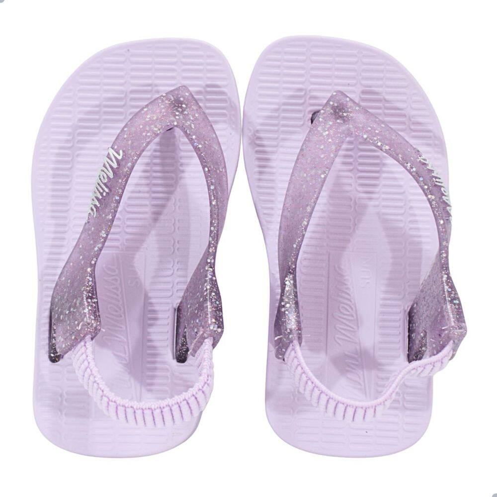 Chinelo Mini Melissa Sun Long Beach Baby Lilás/Lilás Glitter