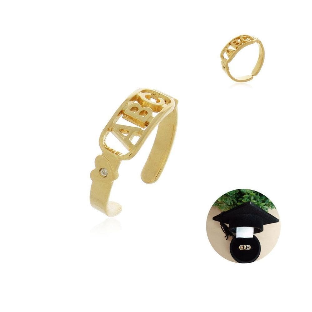 Anel Abc Regulável Com Pedra Coração Banho De Ouro 18K