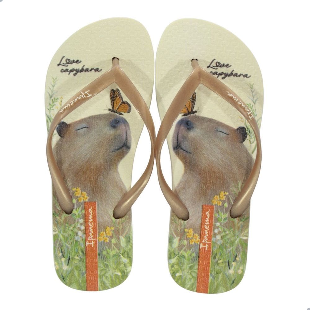 Chinelo Ipanema My Pets Bege/Ouro