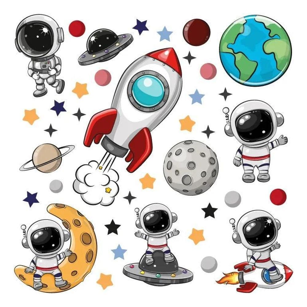 2X Adesivo De Parede Infantil Astronauta Estrelas Quarto 320