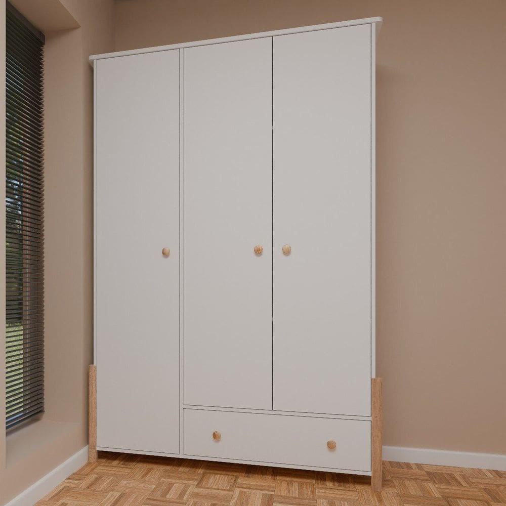 Guarda-roupa 3 Portas e 1 Gaveta Arredus Branco/Natural