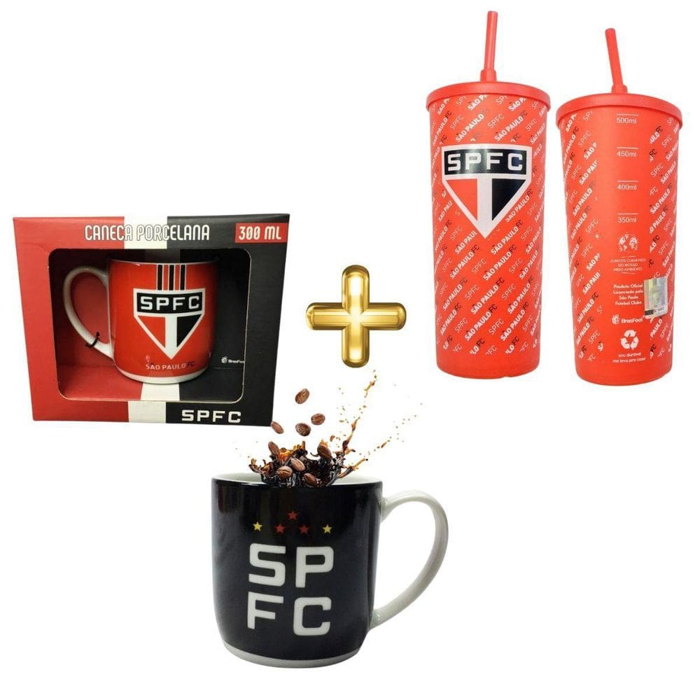 Kit 1 Caneca Porcelana 300Ml Café + 1 Copo Canudo Infantil