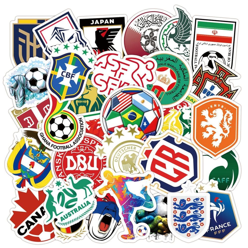 Adesivos Footballs Worlds Cups, vinil impermeável, 39 unidades