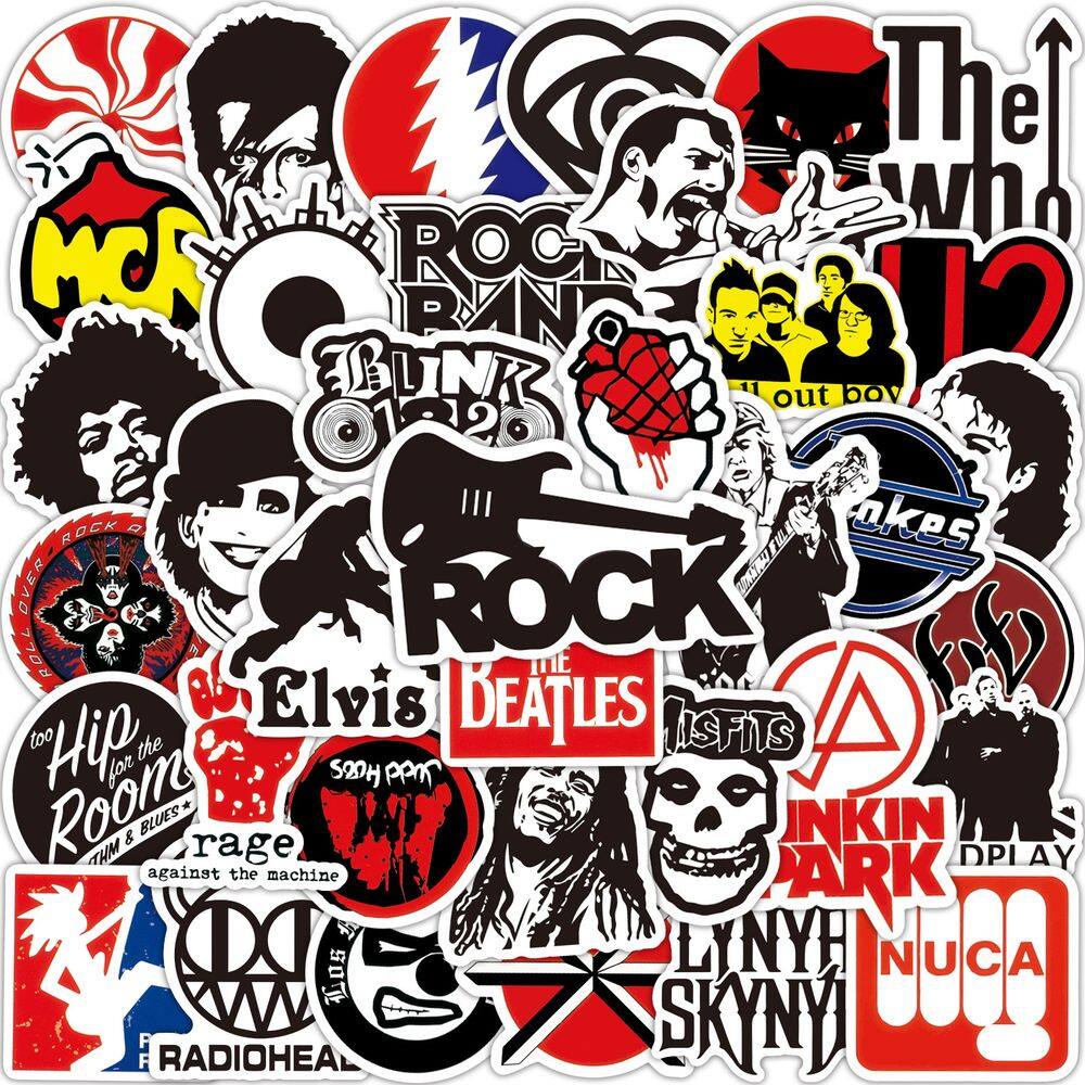 Adesivos Rocks Bands, vinil impermeável, anime, 100 unidades/lote
