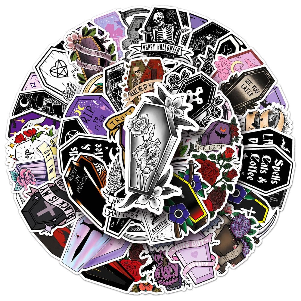 Adesivos, túmulos, inscrições, caixões, vinil impermeável, 50 unidades