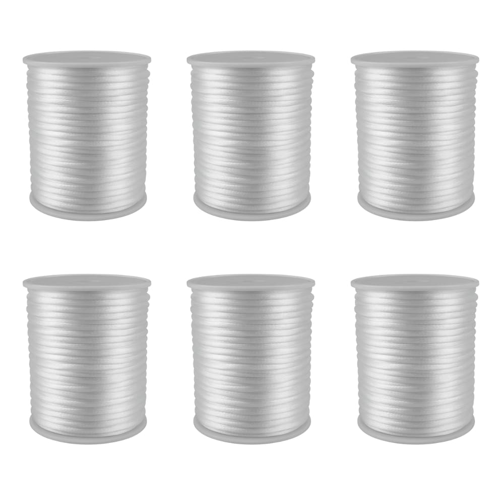 Kit Com 6 Cetim Rabo de Rato 2mm Rolo com 50 m Branco