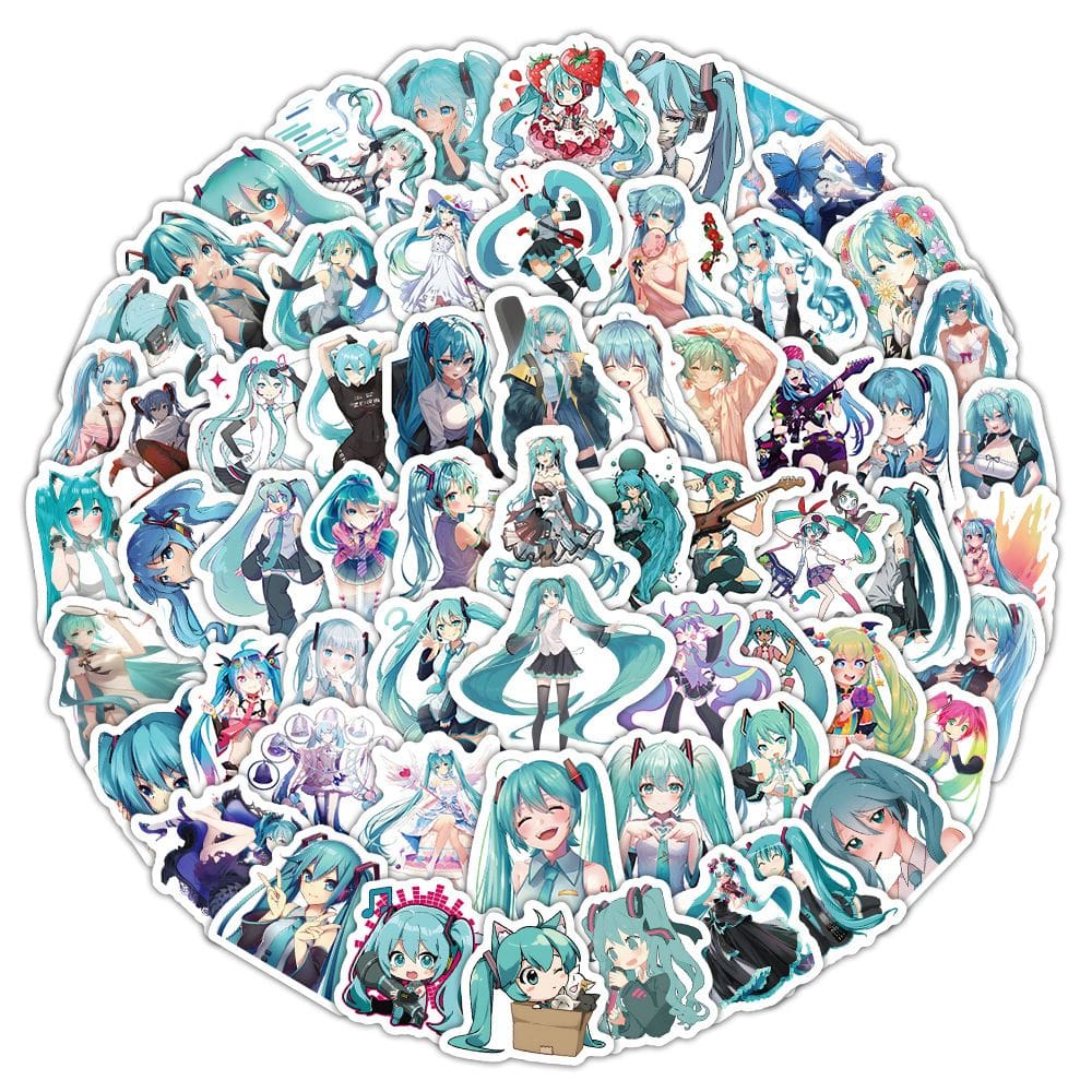 Adesivos Hatsune Miku, vinil impermeável, anime, 100 unidades