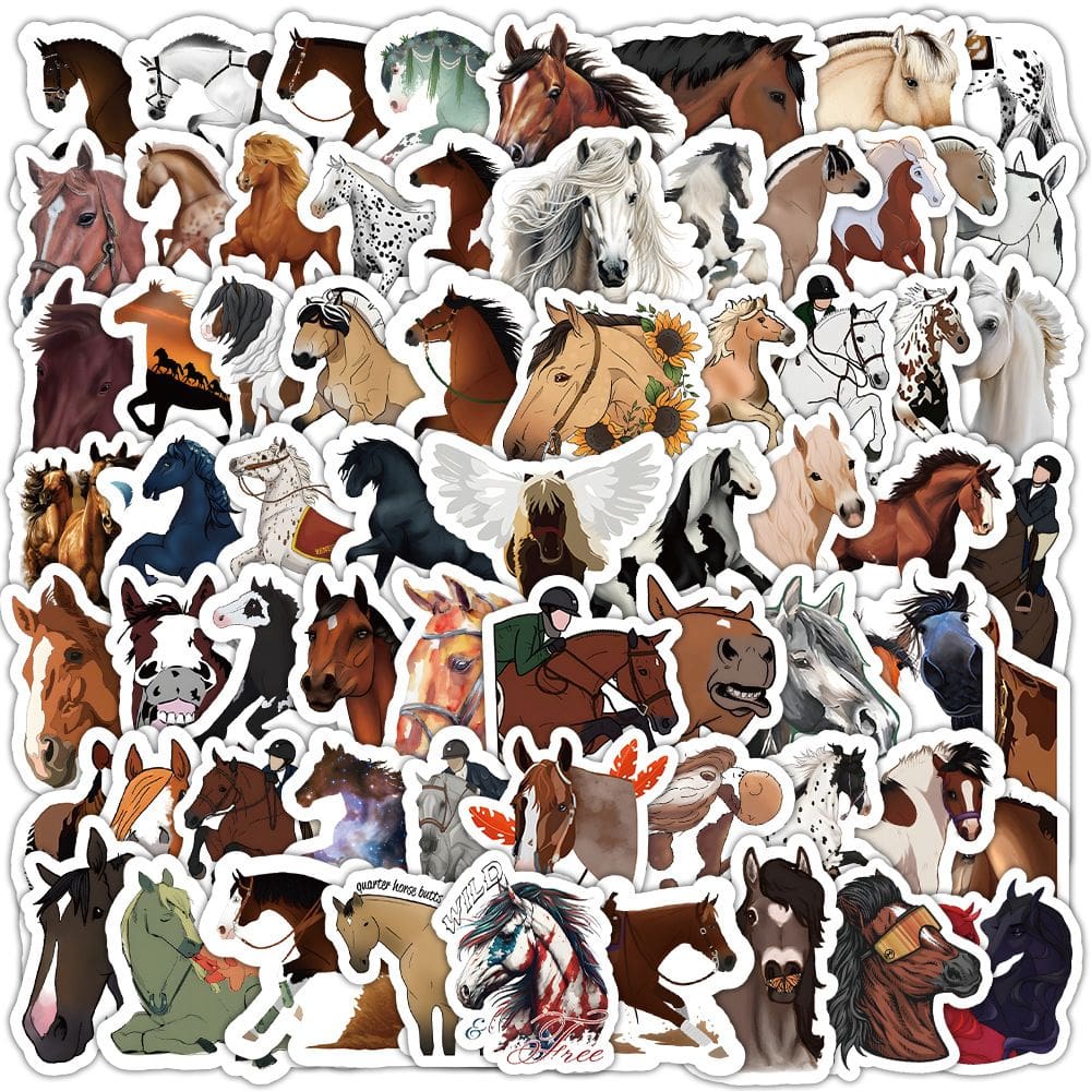 Adesivos 100 unidades/lote para cavalos, vinil impermeável, adesivos de anime D