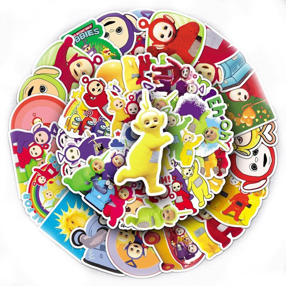Adesivos Teletubbies, vinil impermeável, anime, 50 unidades/lote