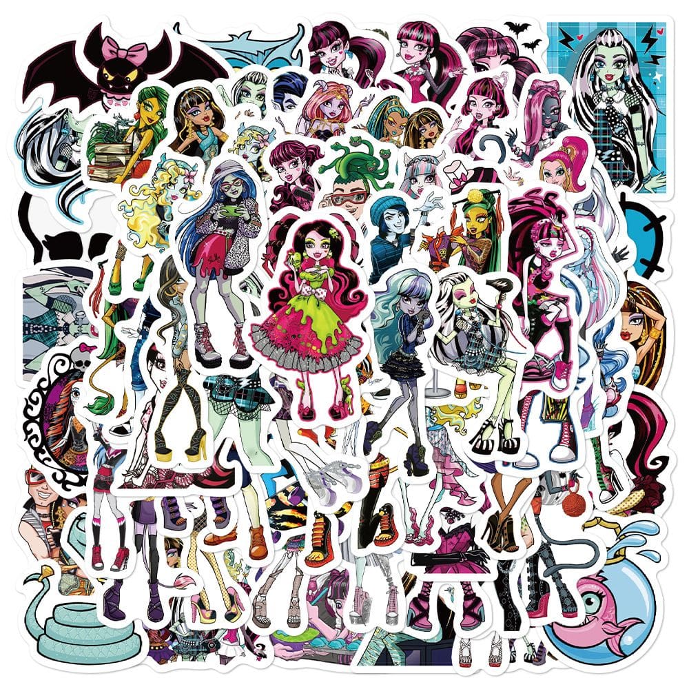 Adesivos Monsters Highs, vinil impermeável, anime, 70 unidades