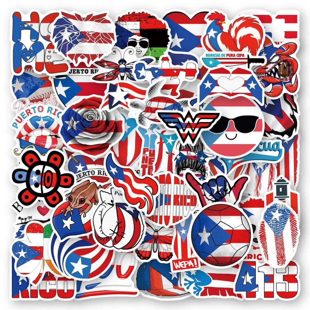 Adesivos de vinil impermeável de Porto Rico, anime, 50 unidades