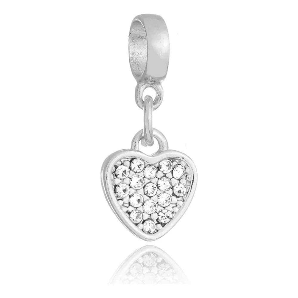 2X Berloque Coração Cravejado Zircônia Banhado A Prata 925