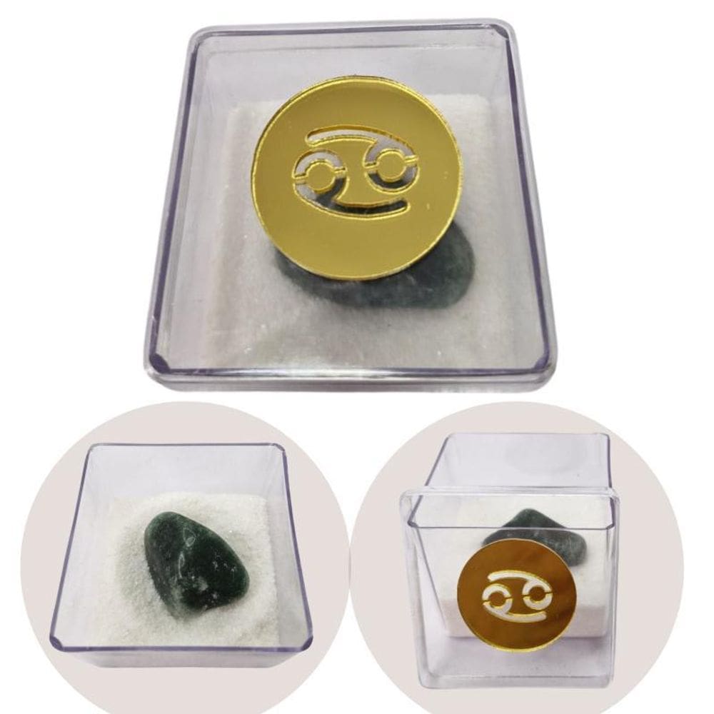 Pedra Do Signo Câncer Quartzo Verde Box Acrílico