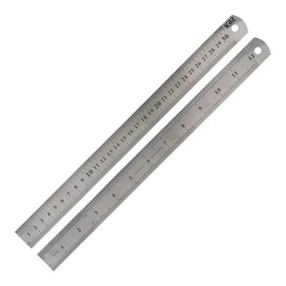 2X Régua 30 Cm Aço Inox Escolar Casa Trabalho