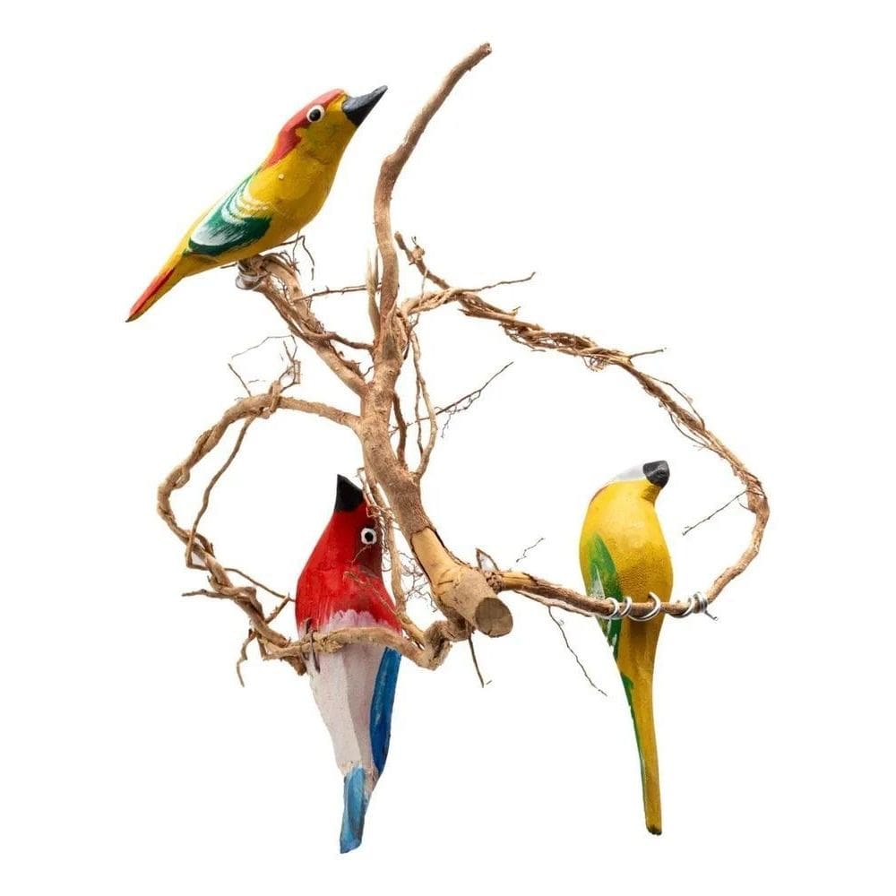 2X Passarinhos Na Raiz Pássaro De Madeira Para Casa Jardim