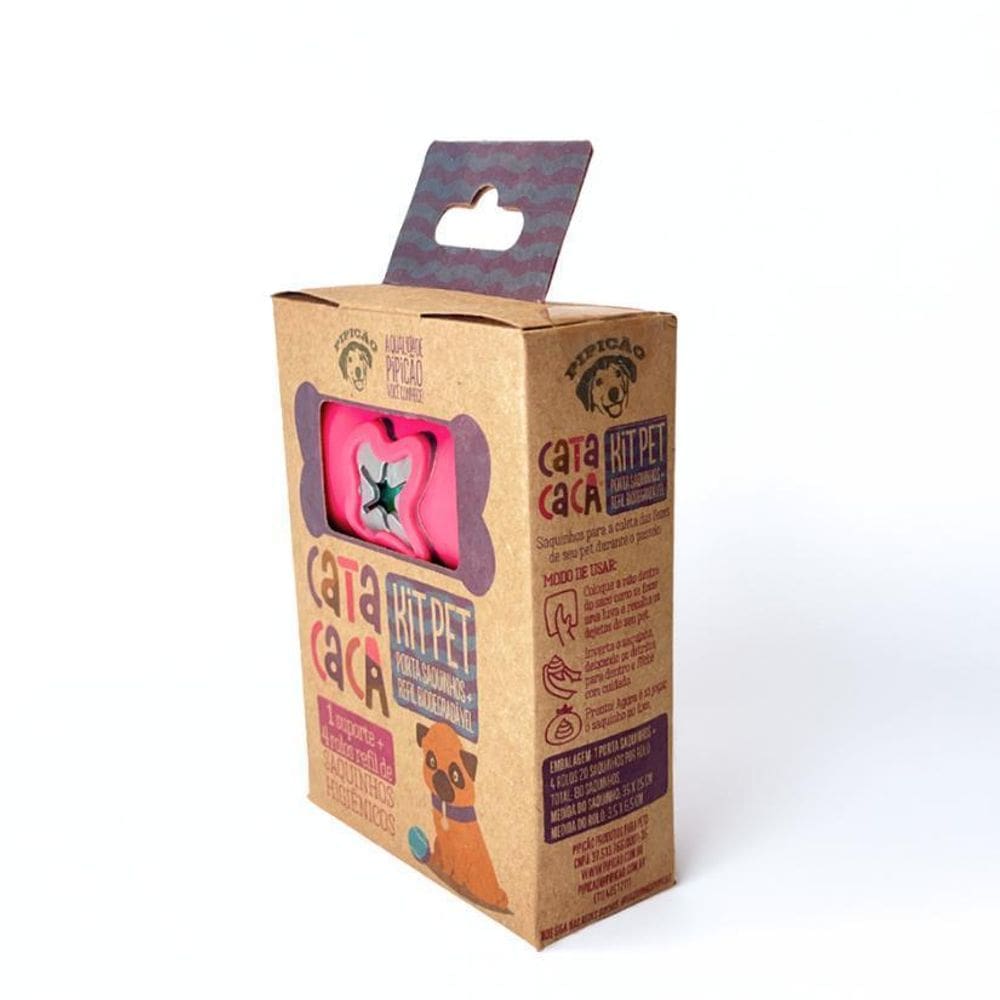 Kit Porta Cata Caca Rosa E 4 Rolos De Saquinhos Pipicão