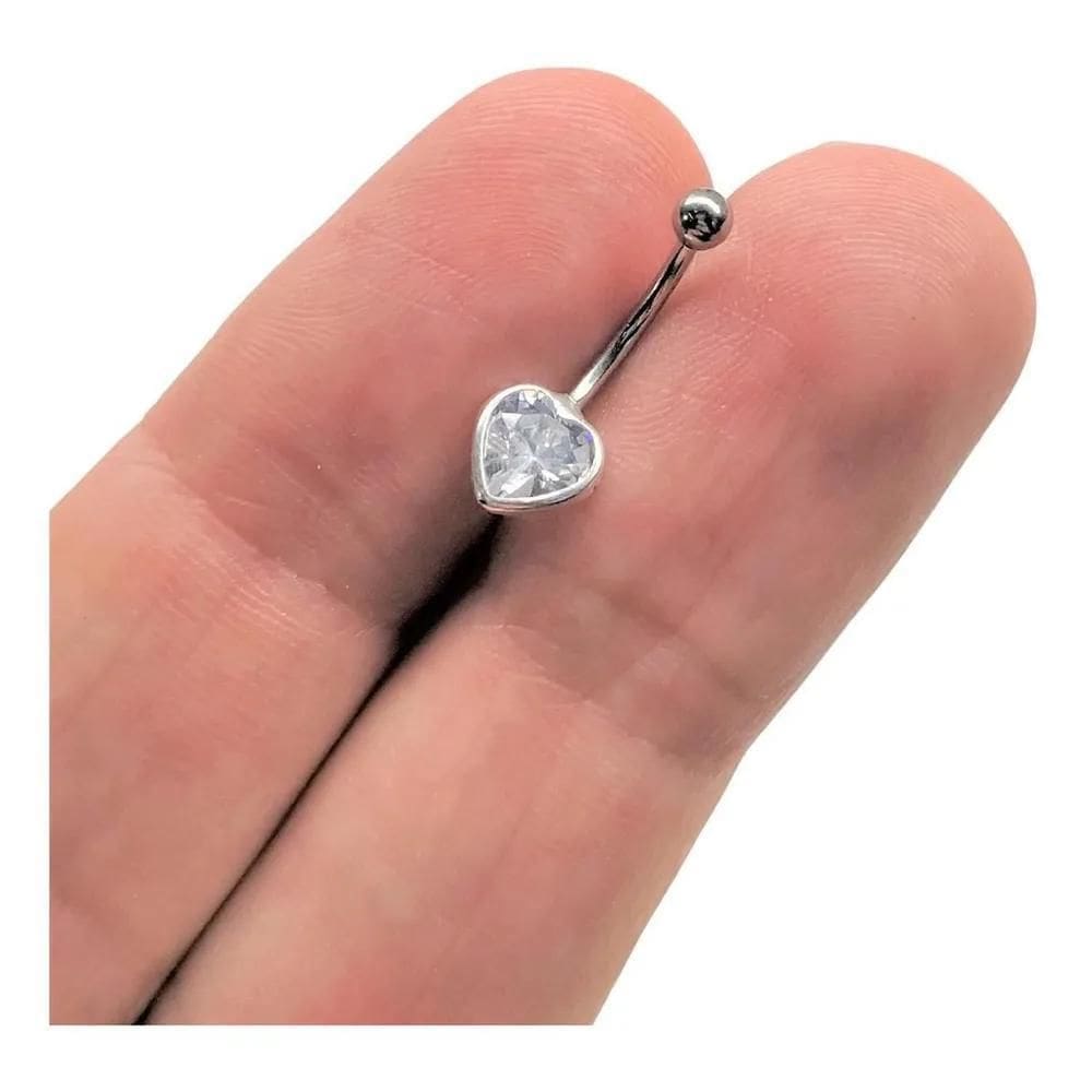 2X Piercing Umbigo Coração Prata 925 Haste Em Aço 316L