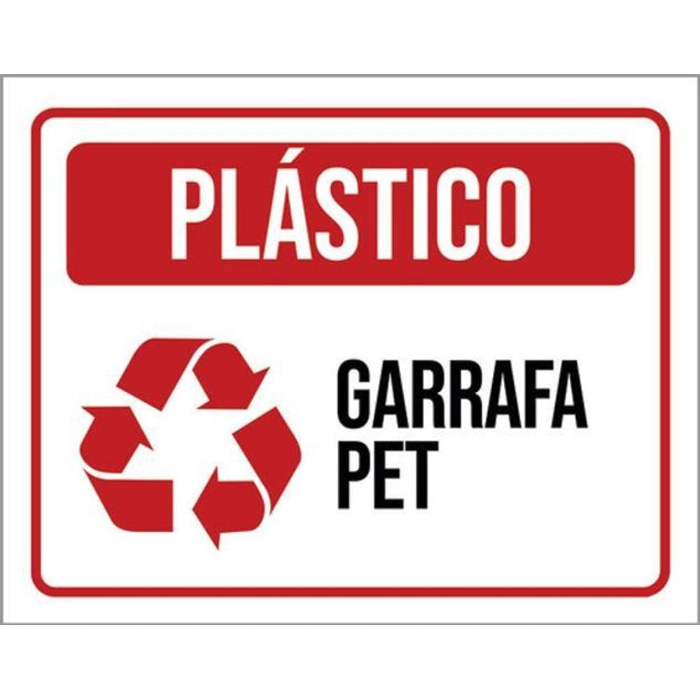 Kit 3 Placas Sinalização - Lixo Plástico Garrafa Pet