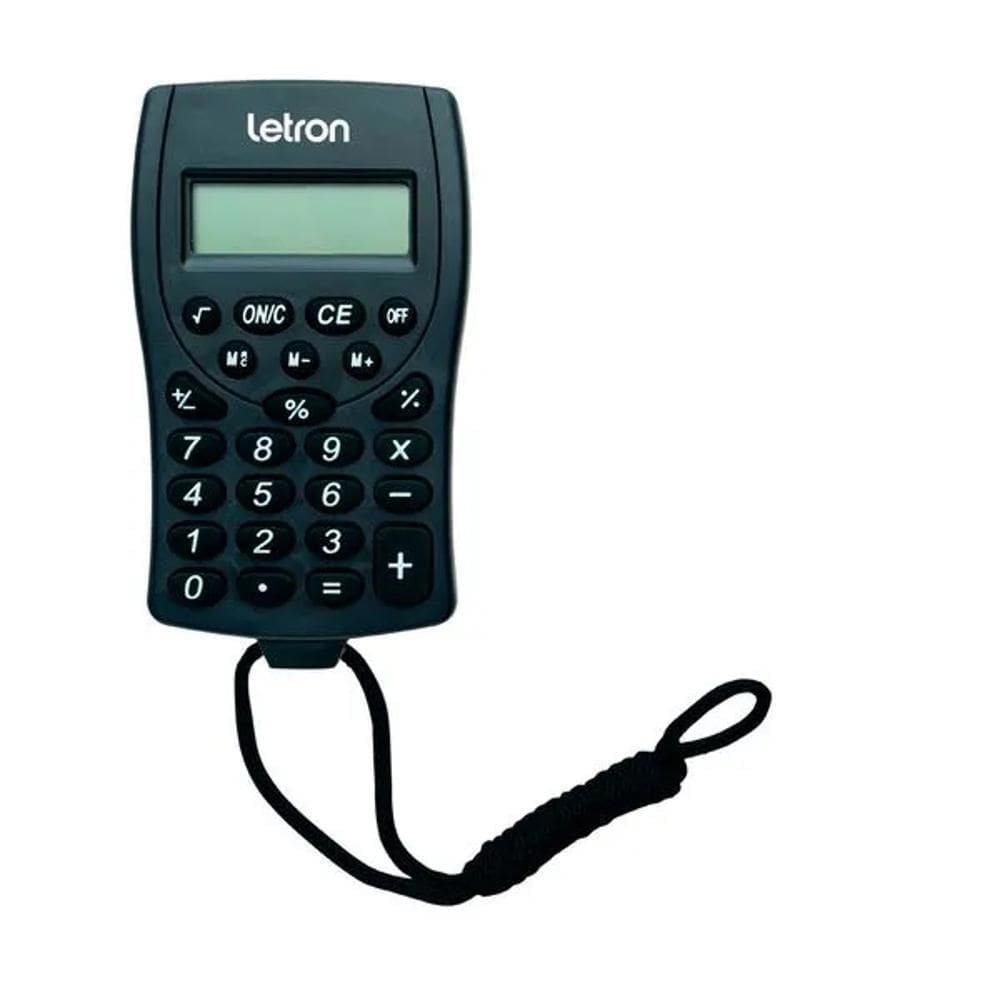 Calculadora Preta Portátil Com Cordinha 8 Dígitos - Letron