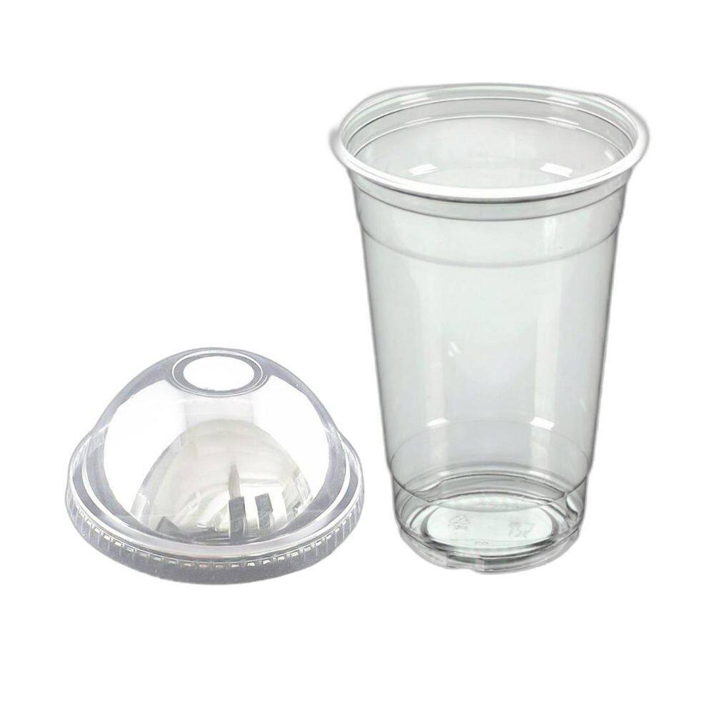 Kit 50 Copo Pet Transparente Tampa Bolha C/Furo 350Ml Talge