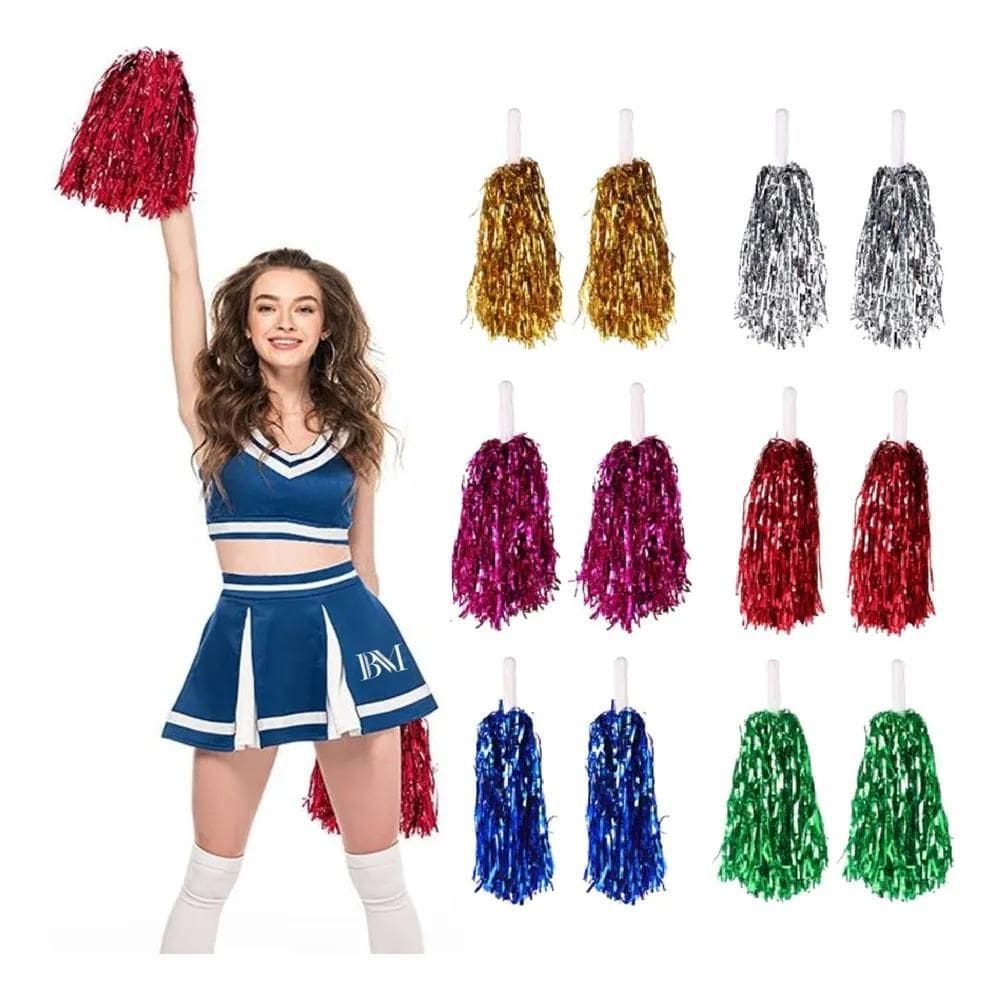 2X Kit 2 Pompom Metalizado Líder De Torcida Festa Esporte Co