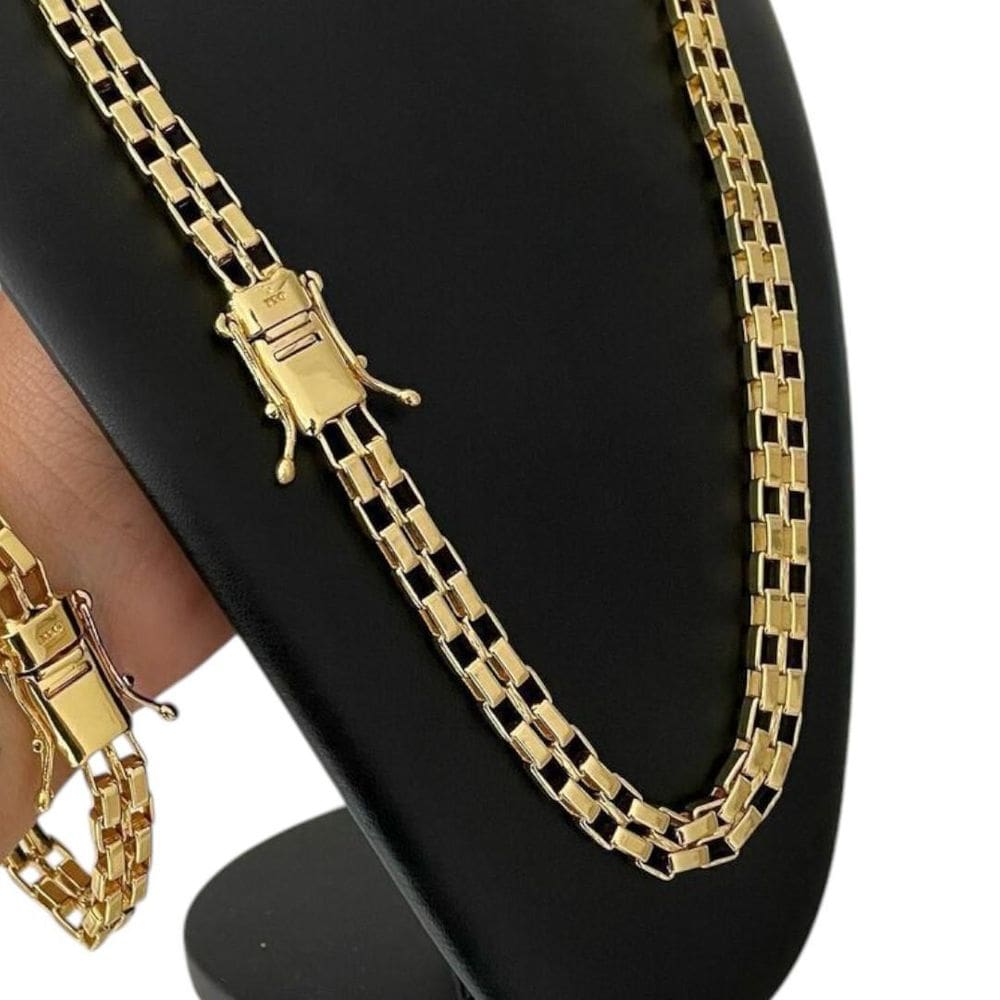 Kit Tijolinho Duplo 12Mm Fecho 750 Banhado A Ouro 18K