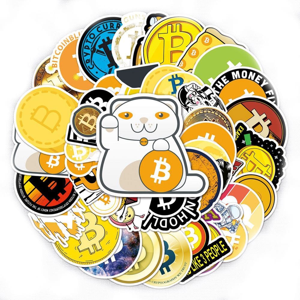 Adesivos Bitcoins, vinil impermeável, anime, 50 unidades/lote, 5-7 cm