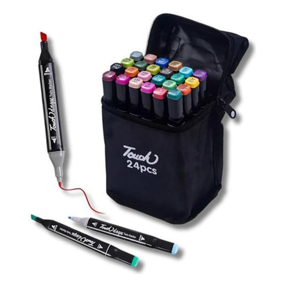 Conjunto Canetas Marcador Canetinha Ponta Dupla 24 Cores Kit