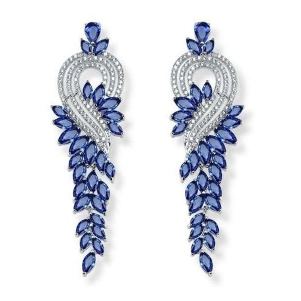 Brinco Noiva Zirconia Azul Prata Festa Madrinha Formatura