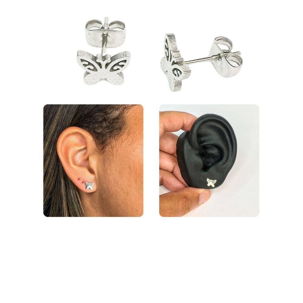 Brinco Masculino Feminino Borboleta Pequena 1º 2º 3º Furo