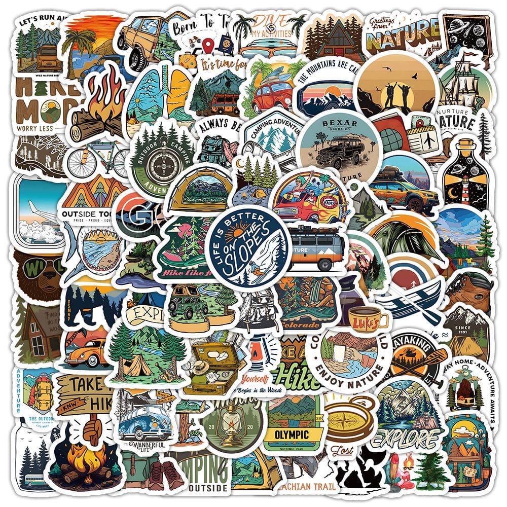 Adesivos, 100 unidades/lote, viagens ao ar livre, pontos turísticos, impermeáveis