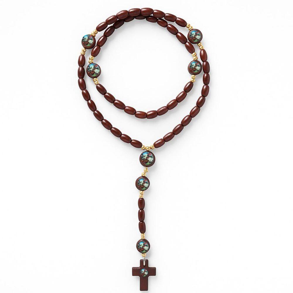 Terço Madeira São Jorge Conta 8Mm 45 Cm Marrom