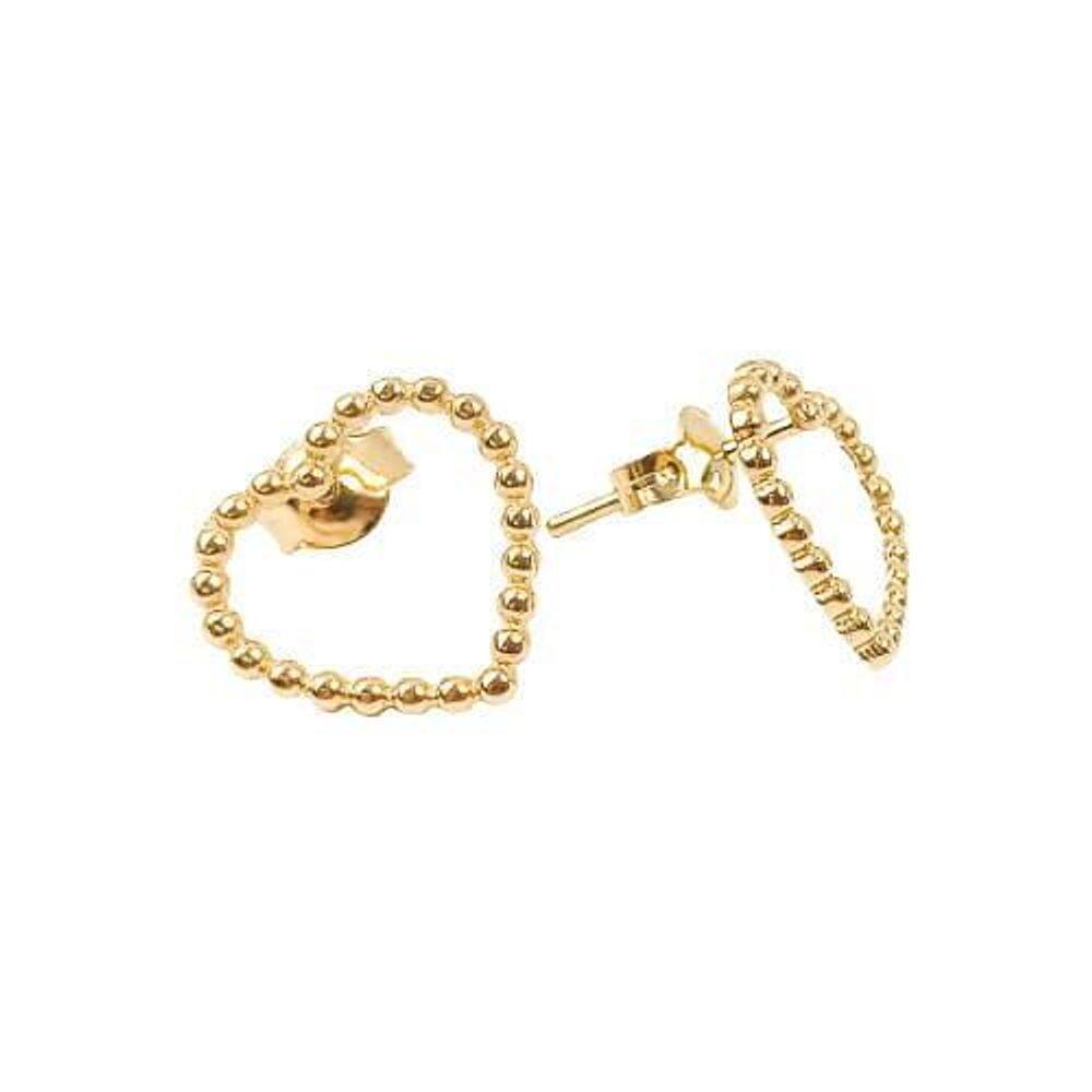 Brinco Coração Contorno Bolinhas Em Ouro 18K