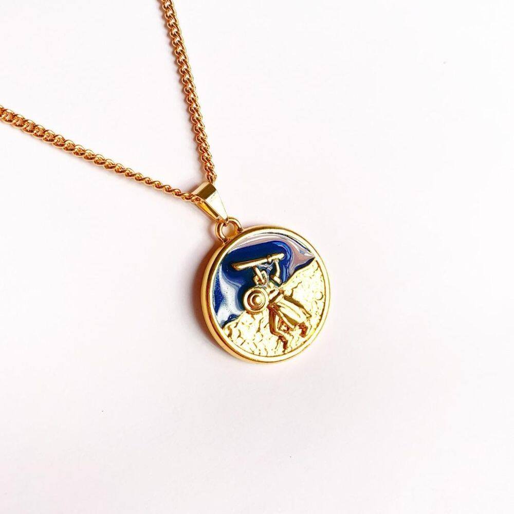 Colar Pingente Medalha Orixá Corrente 60 Cm Dourado - Ogum