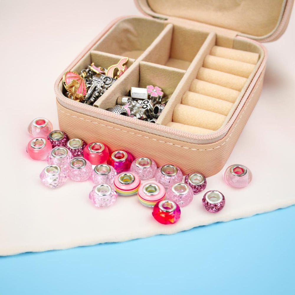 Kit Porta Joias Portatil Viagem Estojo Rosa Missangas Pink