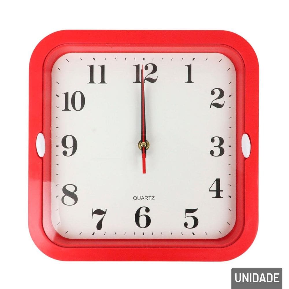 Relógio Analógico de Parede 26cm Quadrado Vermelho - Tudo em Caixa