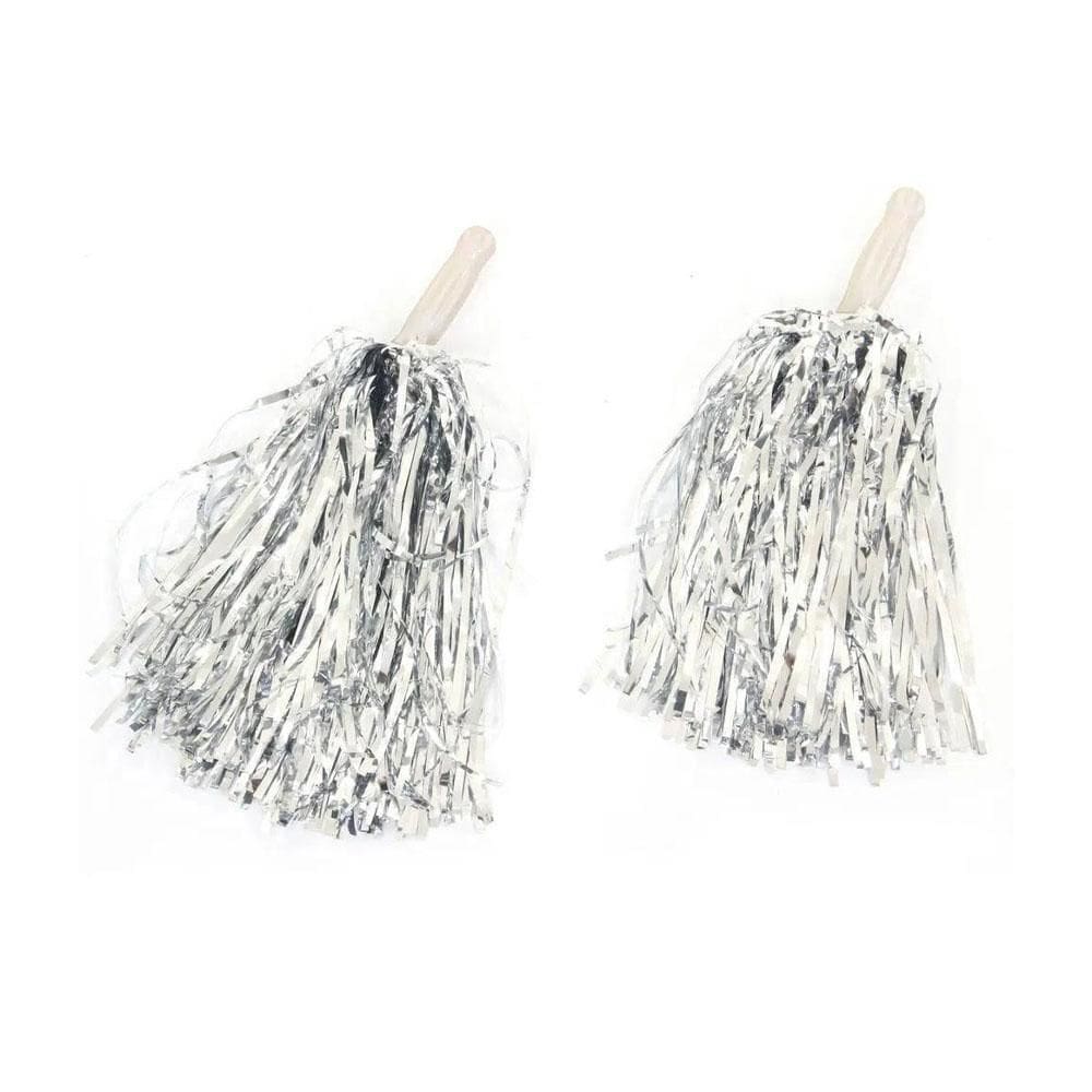 Pompom Líder De Torcida Metalizado Mini 2Und 30Cm Prata