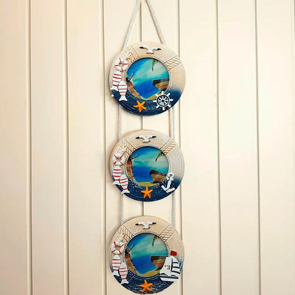 Porta Retrato Trio Redondo Parede Decoração Casa Praia 60cm