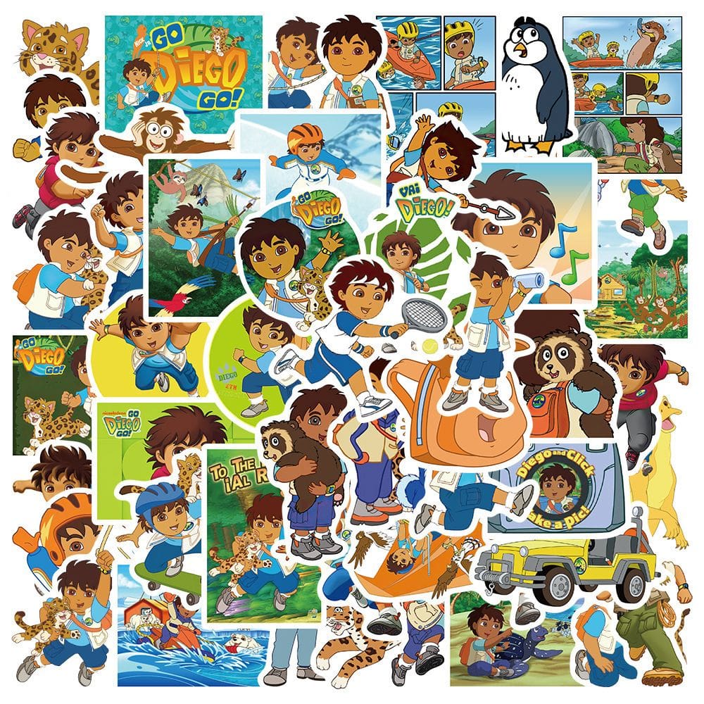 Pacote de adesivos Go Diegos Go Anime, vinil impermeável, 50 unidades